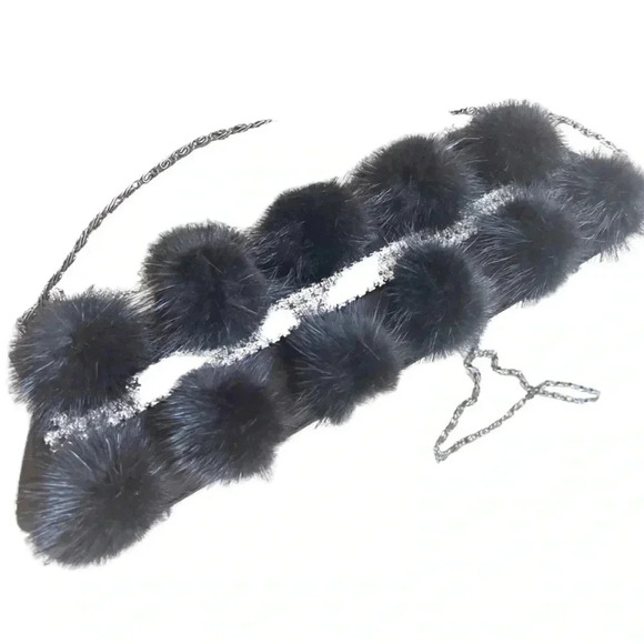 Secret Gardens by Karen Sharf black pom-pom rhinestone baguette clutch - Picture 4 of 11